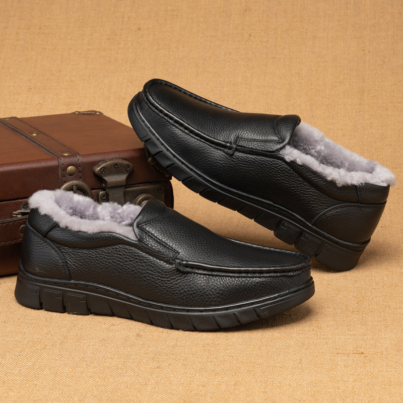 Men's Fleece-lined Warm Genuine Slip On Wool Men's Shoes