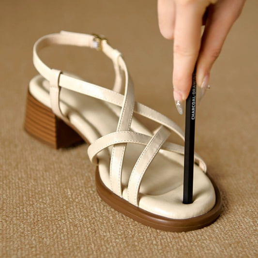 Women's Retro Roman Style Mid Stiletto Slip-on Heels