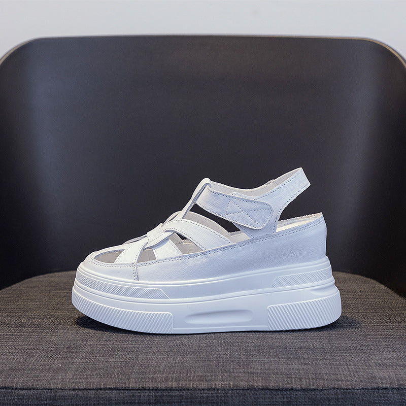 Women's Spring Instep Hidden White Cowhide Polyurethane Heels