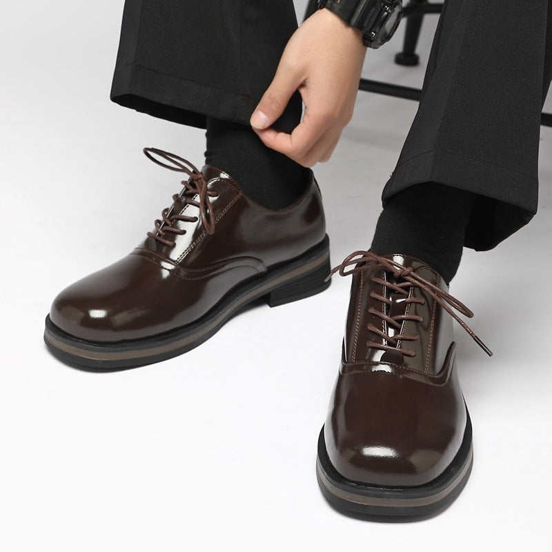 Men's Business Elite Square Head Derby Thick Bottom Fashion British Men's Casual Leather Shoes