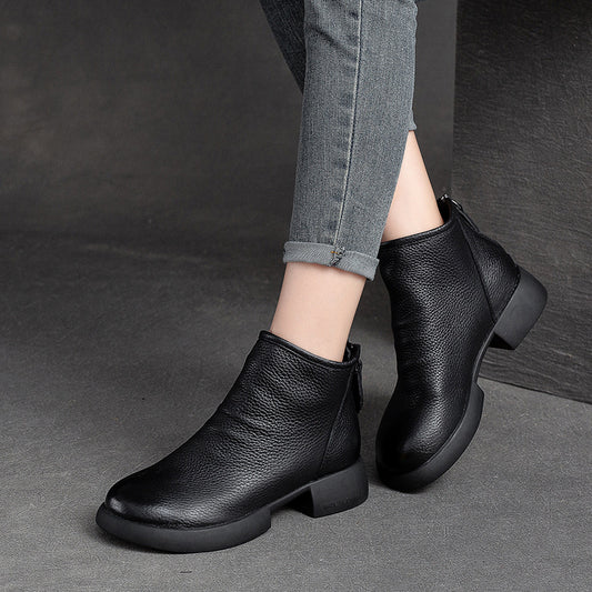 Women's Top Layer Cowhide Flat Round Head Boots