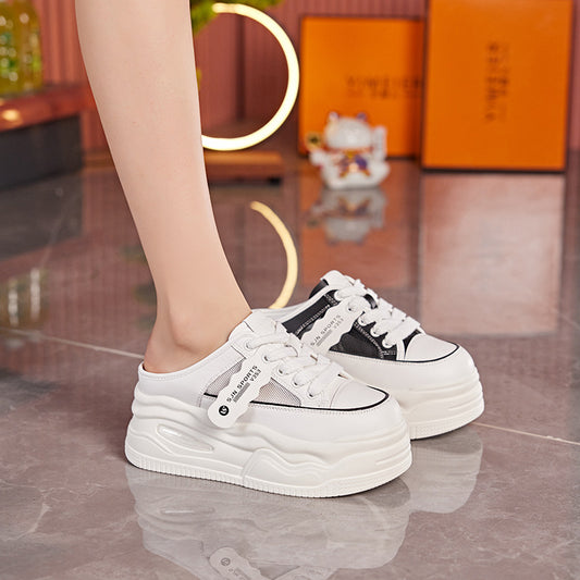 Women's Toe Half Outer Wear Spring Mesh White Thick Slippers