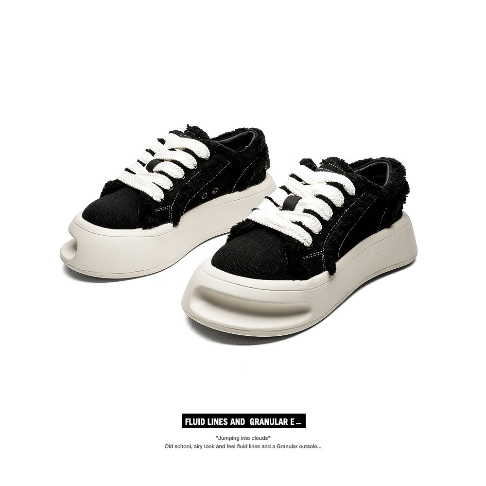 Women's & Men's Horseshoe Black White Platform For Board Minority Canvas Shoes