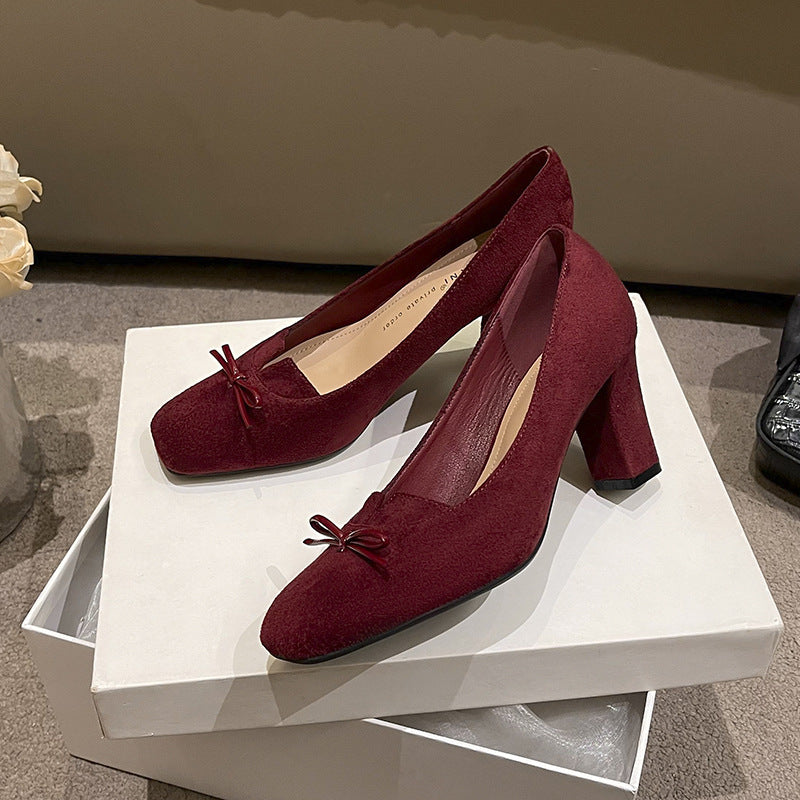 Women's French Advanced Design Sense Niche Small V Square Head Classy Women's Fashion Shoes