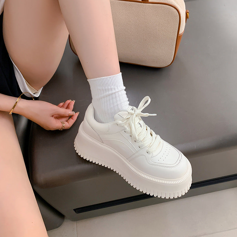 Women's Cowhide Height Increasing Breathable Spring Platform Sneakers