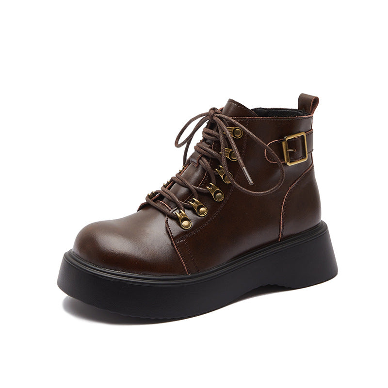 Women's Big Round Toe Vintage Brown British Boots