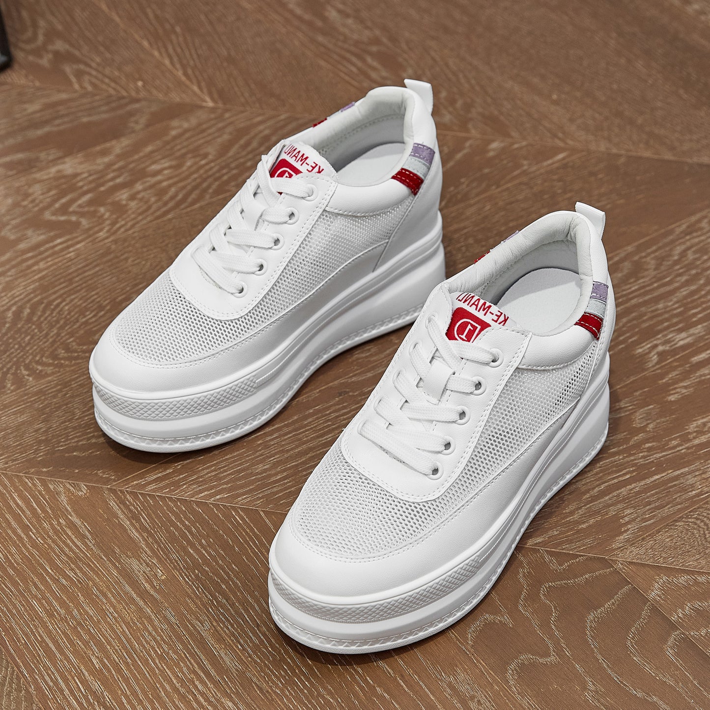 Women's White Height Increasing Insole Platform Versatile Casual Shoes