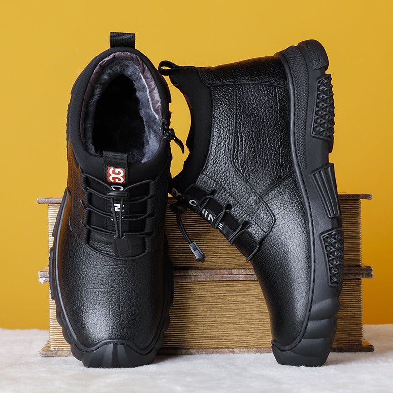 Men's Cowhide Plus Fluff Wool Warm Fur Men's Shoes