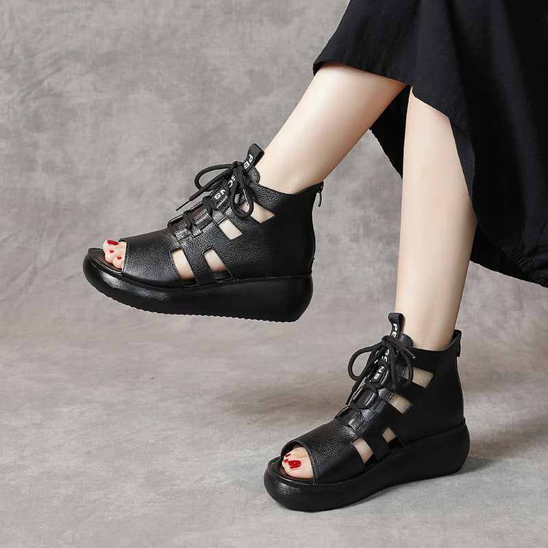 Women's Genuine Wedge Platform Peep Toe High Sandals