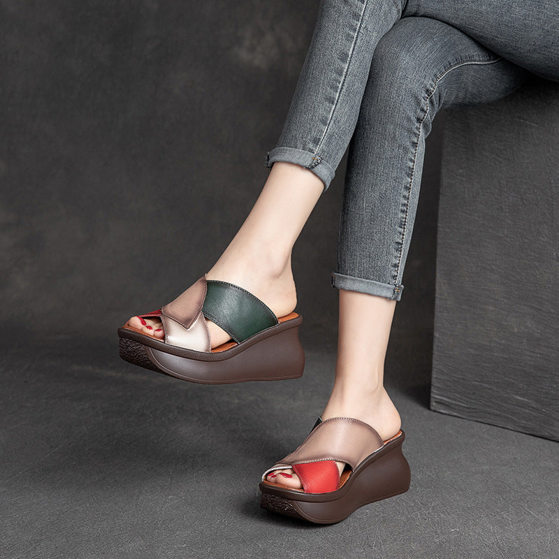 Platform Contrast Color Fashion Retro Mom Sandals