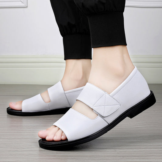 Men's Outdoor Full Cowhide Breathable Beach Driving Hollow Sandals