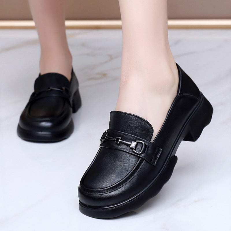 Women's Layer Cowhide Autumn Soft Bottom Thick Not Loafers