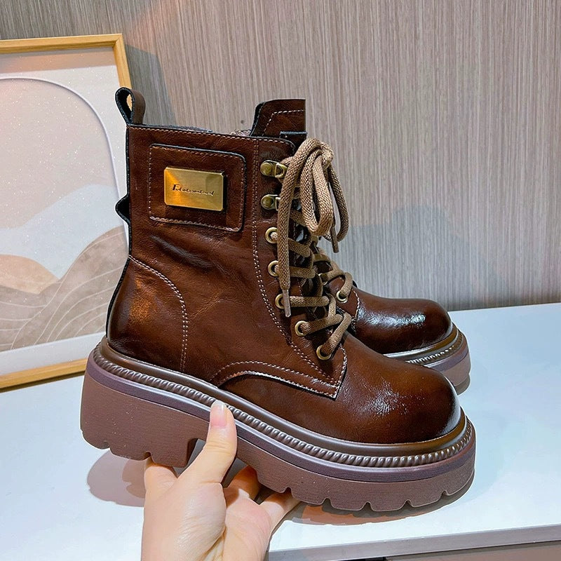Women's Style Fashion Thick Sole Increased Genuine Boots