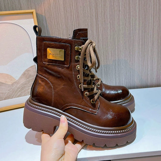 Women's Style Fashion Thick Sole Increased Genuine Boots