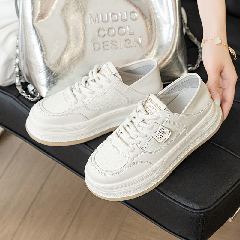 Women's White Spring Thick Bottom Height Increasing Insole Popular Women's Casual Shoes