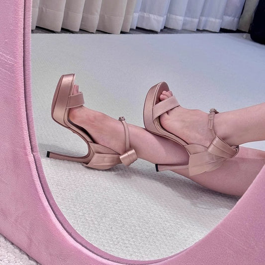 Women's French Platform Champagne Bow High Stiletto Lolita Women's Shoes