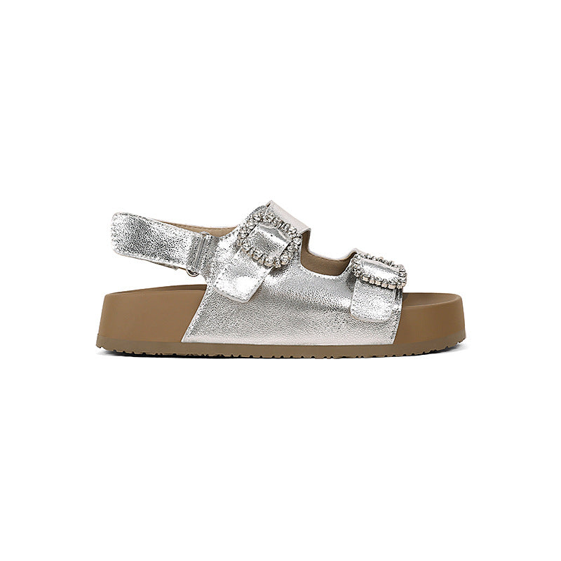 Women's Brace Sheepskin Genuine Outdoor Summer Height Slippers