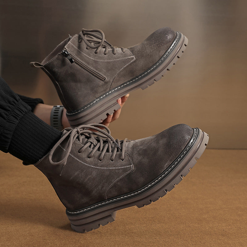 Men's Fleece-lined Martin Pigskin Worker Leisure Cargo Versatile Boots