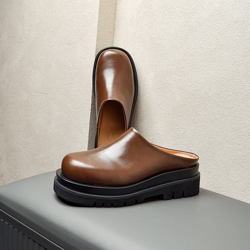 Men's Thick Bottom Toe Cap Half Genuine Sandals