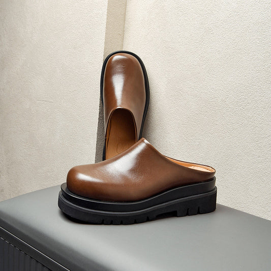 Men's Thick Bottom Toe Cap Half Genuine Sandals