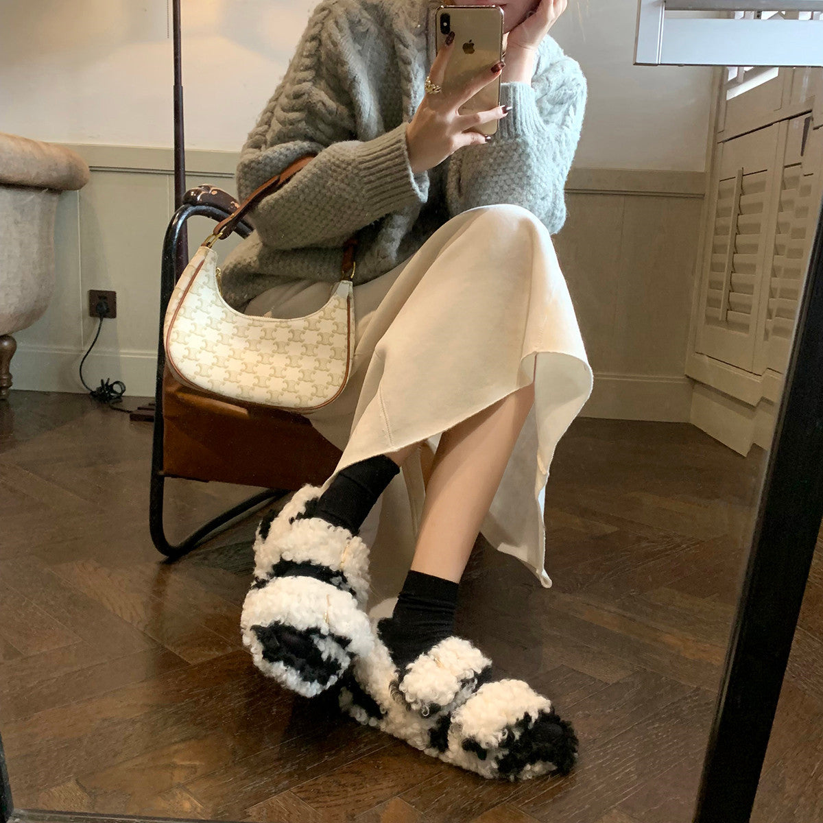 Open Toe Fluffy Outer Wear Platform Sandals