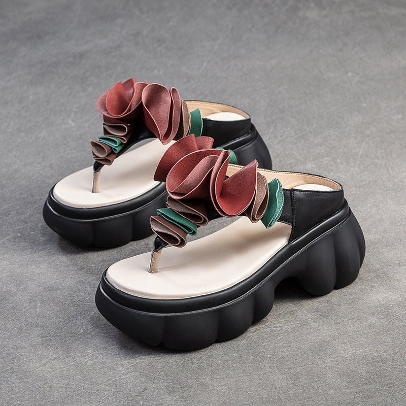 Women's National Style Flower Wedge Outdoor Comfortable Slippers