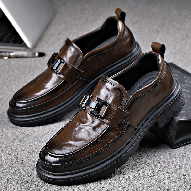 Men's Lightweight Platform Slip-on Fashion Pattern Buckle Leather Shoes