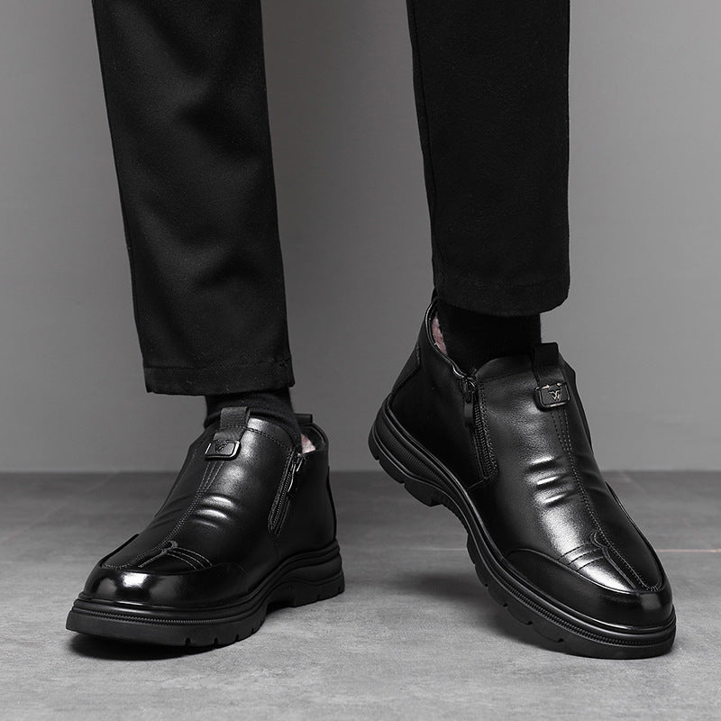 Men's Layer Cowhide Winter Thickened Wool Warm Men's Shoes