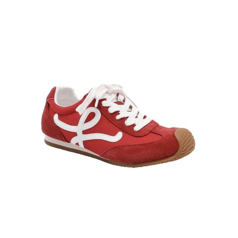 Women's Cowhide Wang Height Increasing Insole Head Tilt Lace Up White Women's Sports Shoes