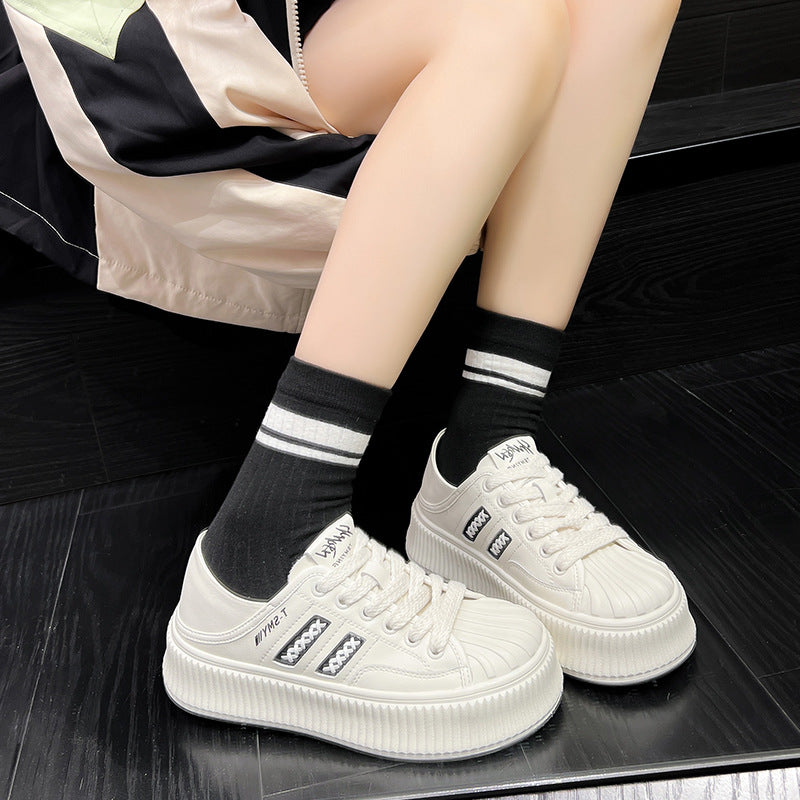Women's Genuine Two-way White Platform Heighten Soft Casual Shoes