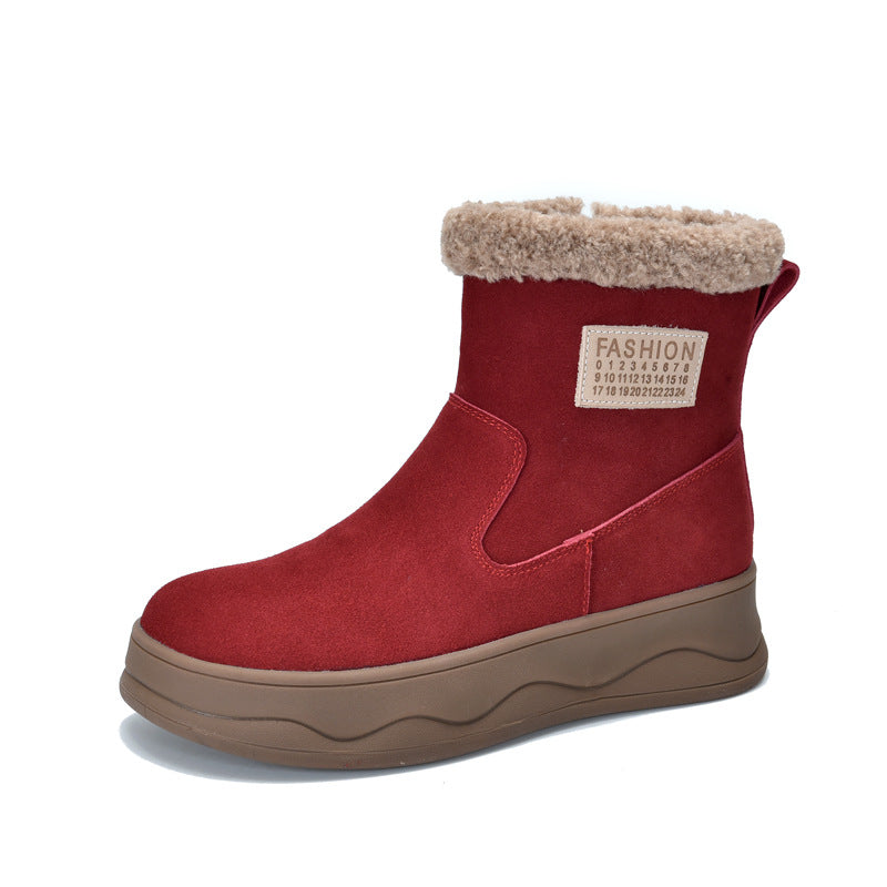 Women's Veet Skin Warm Lamb Wool Lining Snow Boots
