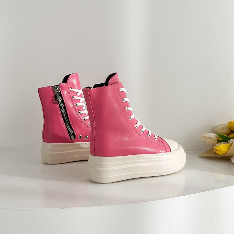 Women's Platform Side Zip Lace Up Increased Casual Shoes