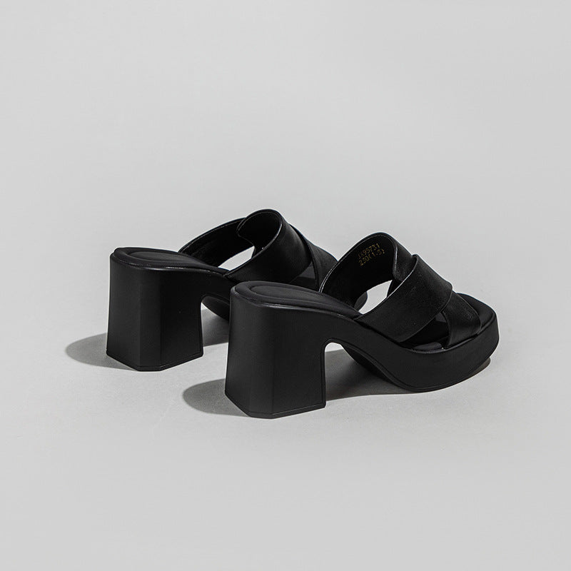 Women's Summer Thick-soled High-heeled Open Toe Flip-flops Sandals