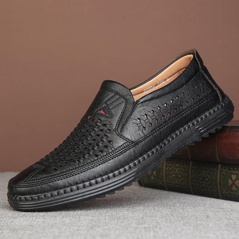 Men's Summer Tendon Bottom Hollow Genuine Soft Leather Shoes