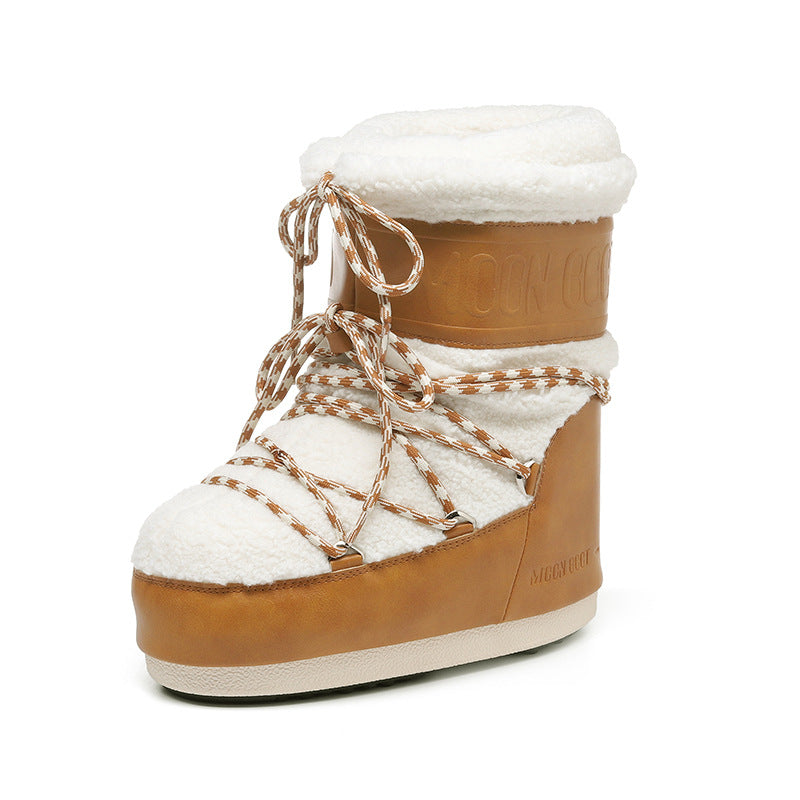 Women's Lined Padded Warm Keeping Sleeve Cotton Strap Snow Boots