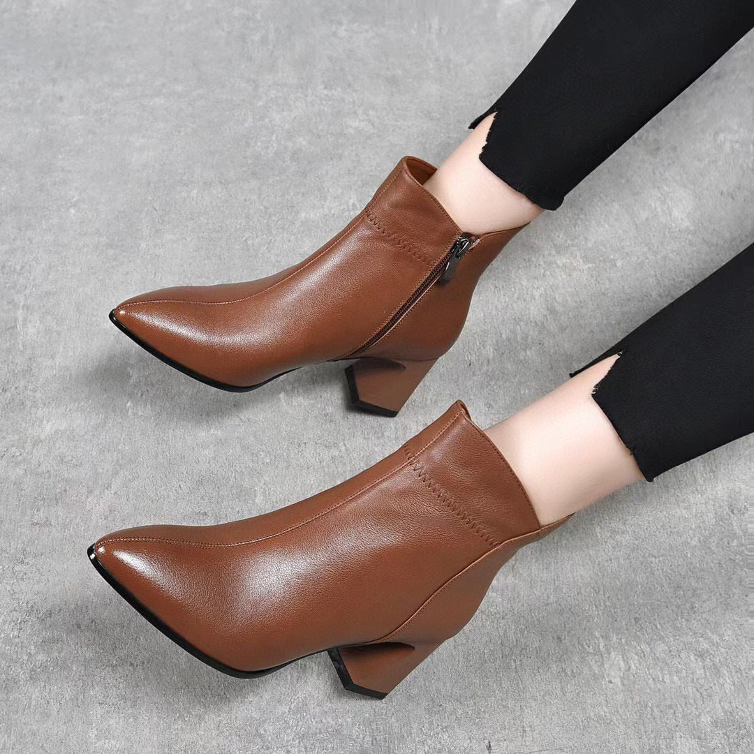 Temperament Ankle Simple Pointed Toe Chunky Booties Boots