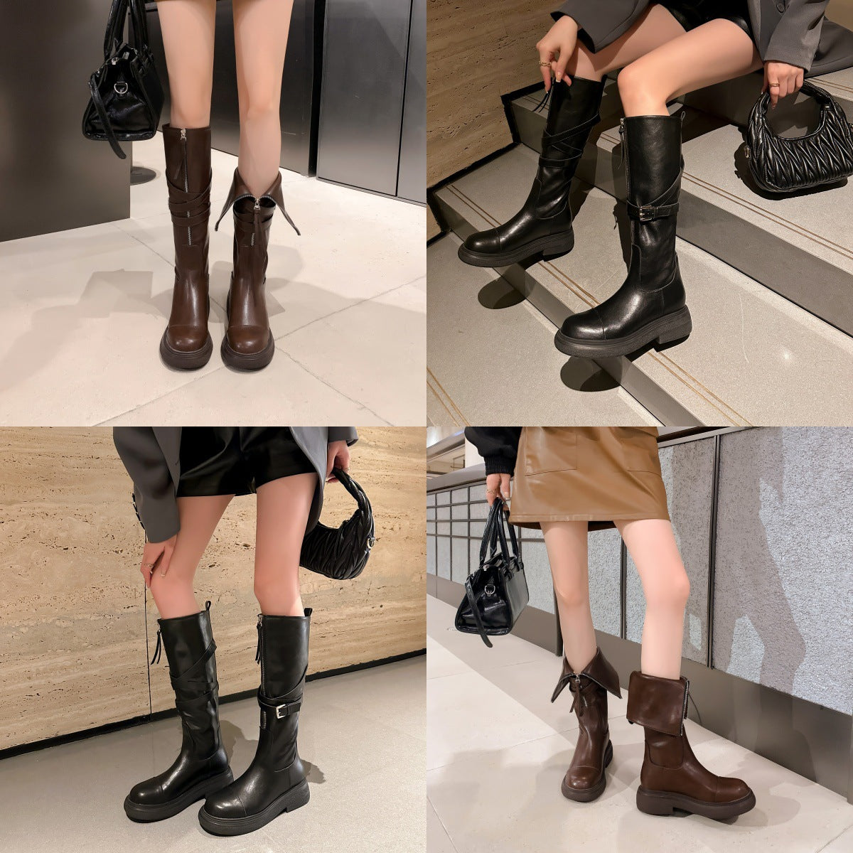 Women's Black Western Cowboy Chunky Martin Below Boots