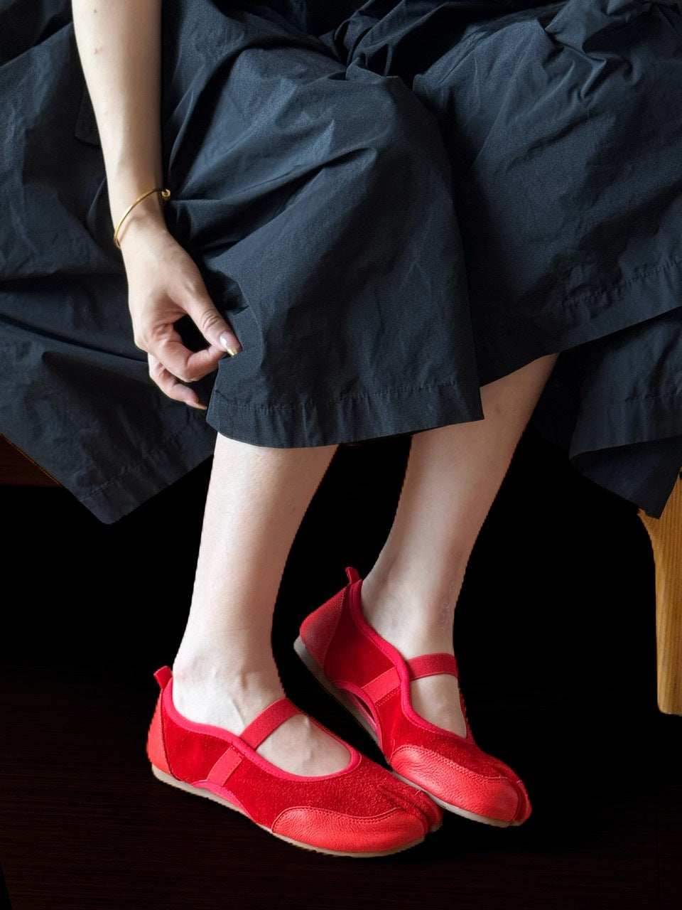 Women's Cowhide Super Soft Red Ballet Pig's Knuckle Split Women's Shoes