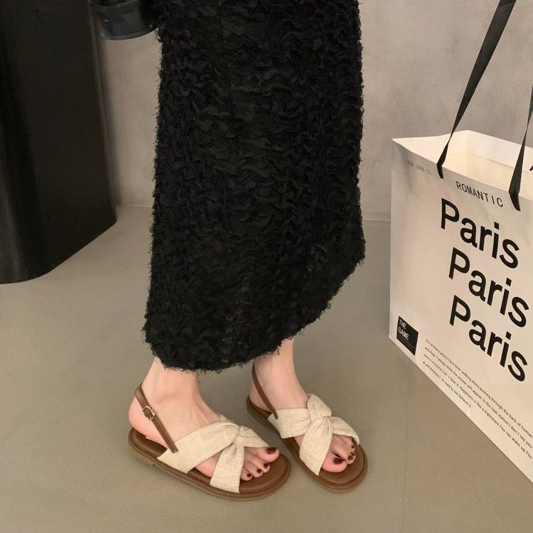 Women's French Style Flat Roman Summer Outer Wear Skirt Fairy Sandals