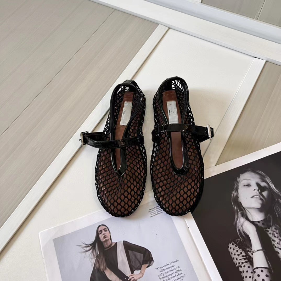 Summer Buckle Ballet Full Diamond Flat Women's Shoes