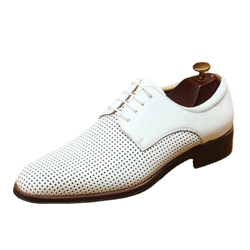 Men's White Formal Authentic Hollow Out Soft Leather Shoes