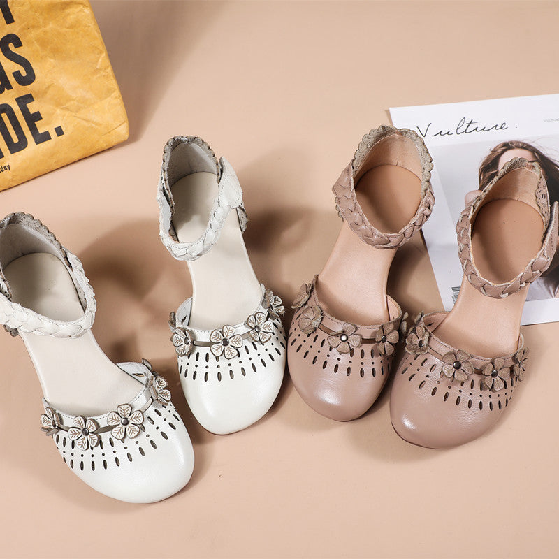Women's First Layer Cowhide Outer Wear Closed Heels