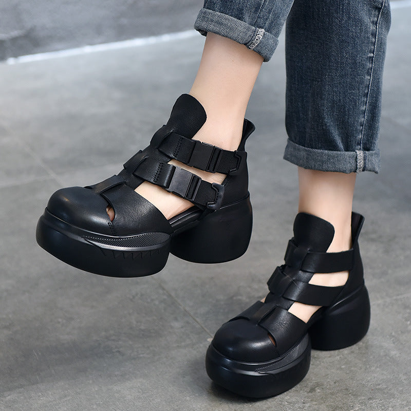 Layer Cowhide Vintage Roman Summer Platform Sandals