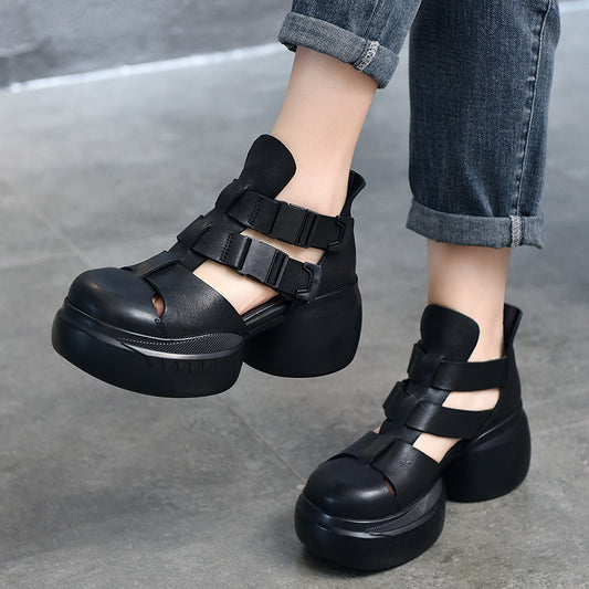 Layer Cowhide Vintage Roman Summer Platform Sandals