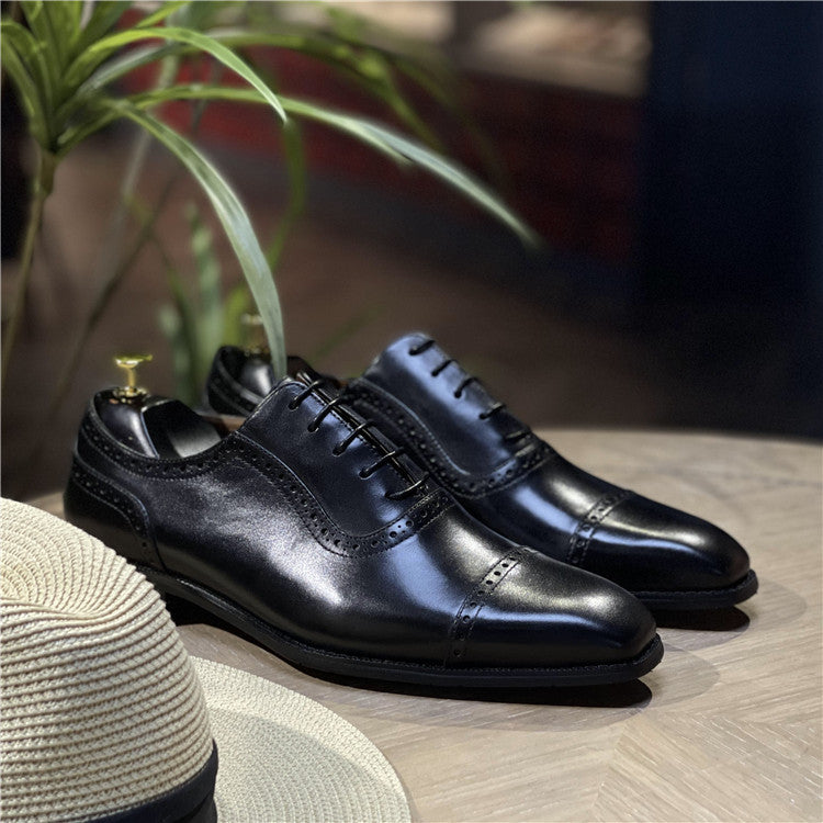 Men's British Genuine Cowhide Polished Brogue Summer Leather Shoes