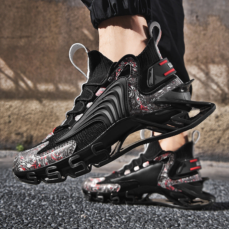 Men's Blade Green Little High Elastic Fly Sneakers
