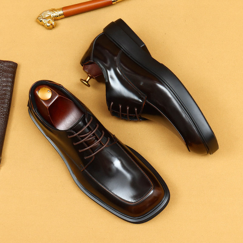 Men's Shiny Square Toe Platform British Patent Leather Shoes