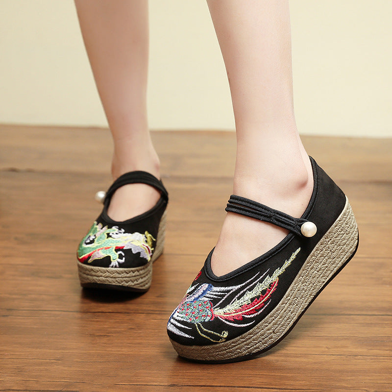 Women's Pearl Buckle Retro Dancing Ancient Cheongsam For Han Canvas Shoes
