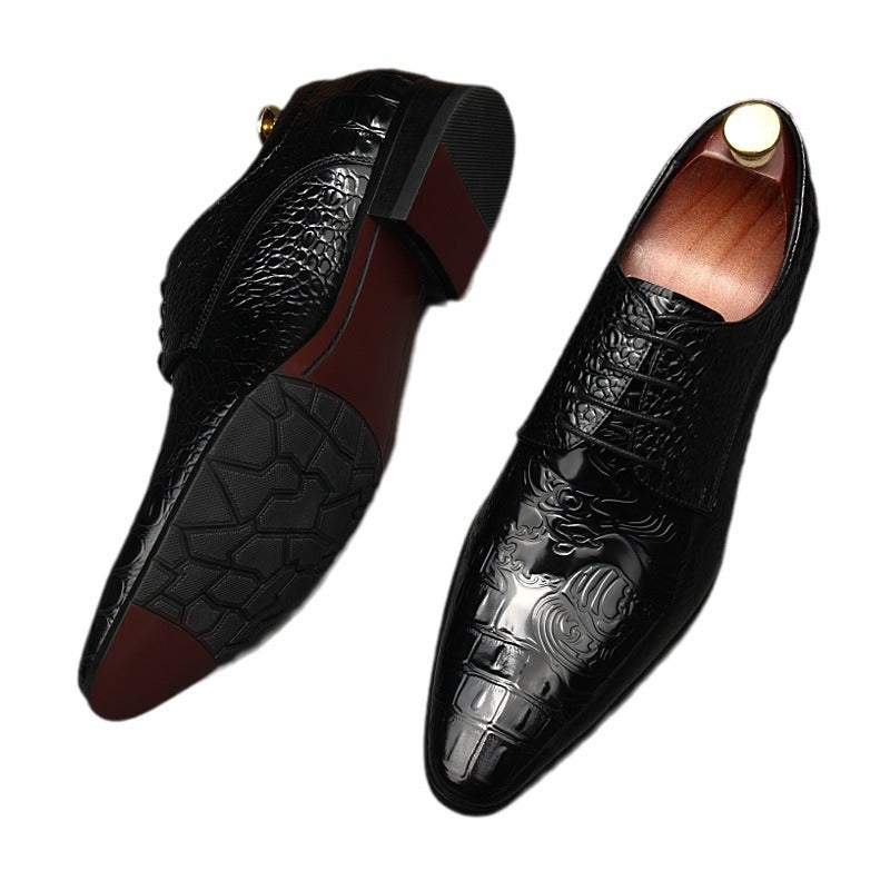 Men's Fashion Alligator Pattern British Full Cowhide Business Formal Wear Sneakers