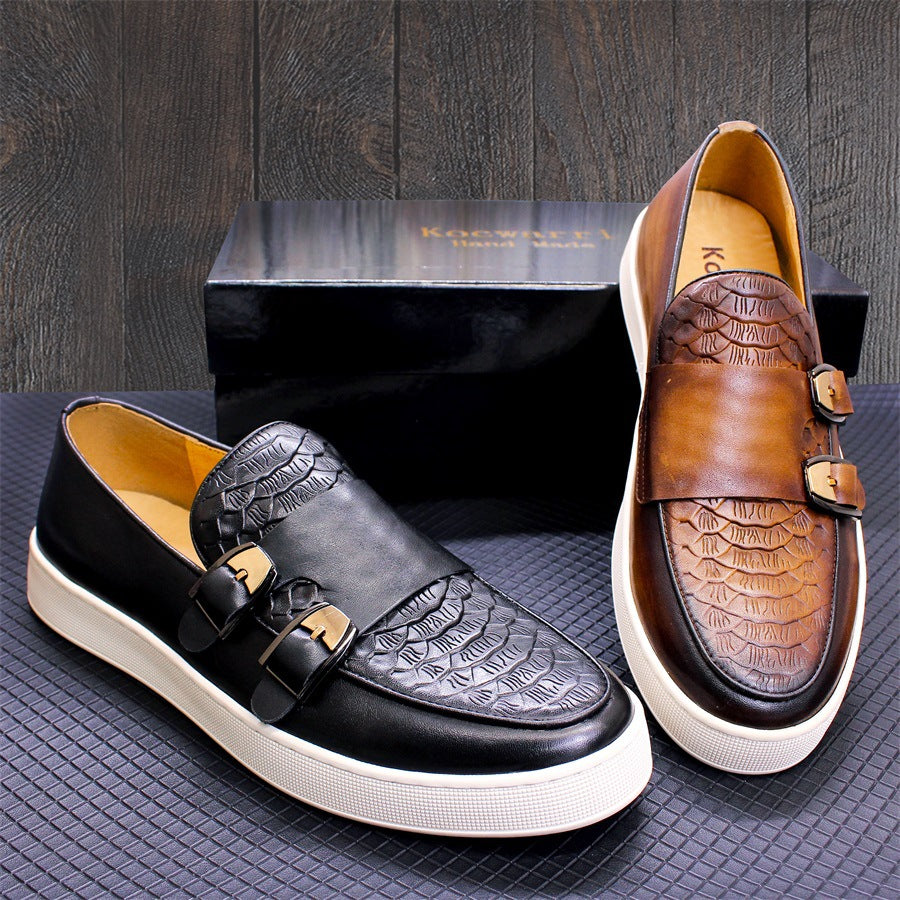 Men's Double Buckle Authentic Comfortable Flat Everyday Leather Shoes